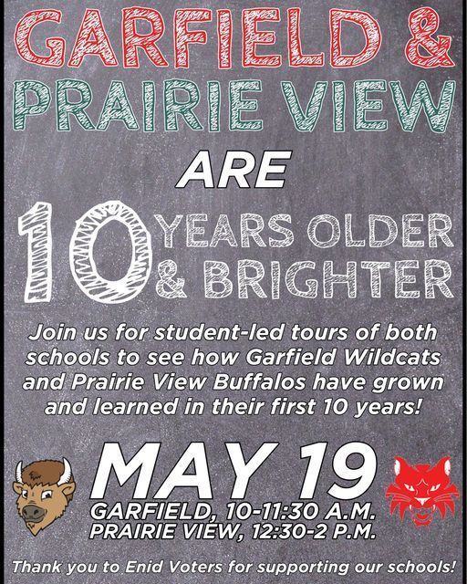 Flyer advertising May 19 tours of Garfield (10-11:30am) and Prairie View (12:30-2pm)