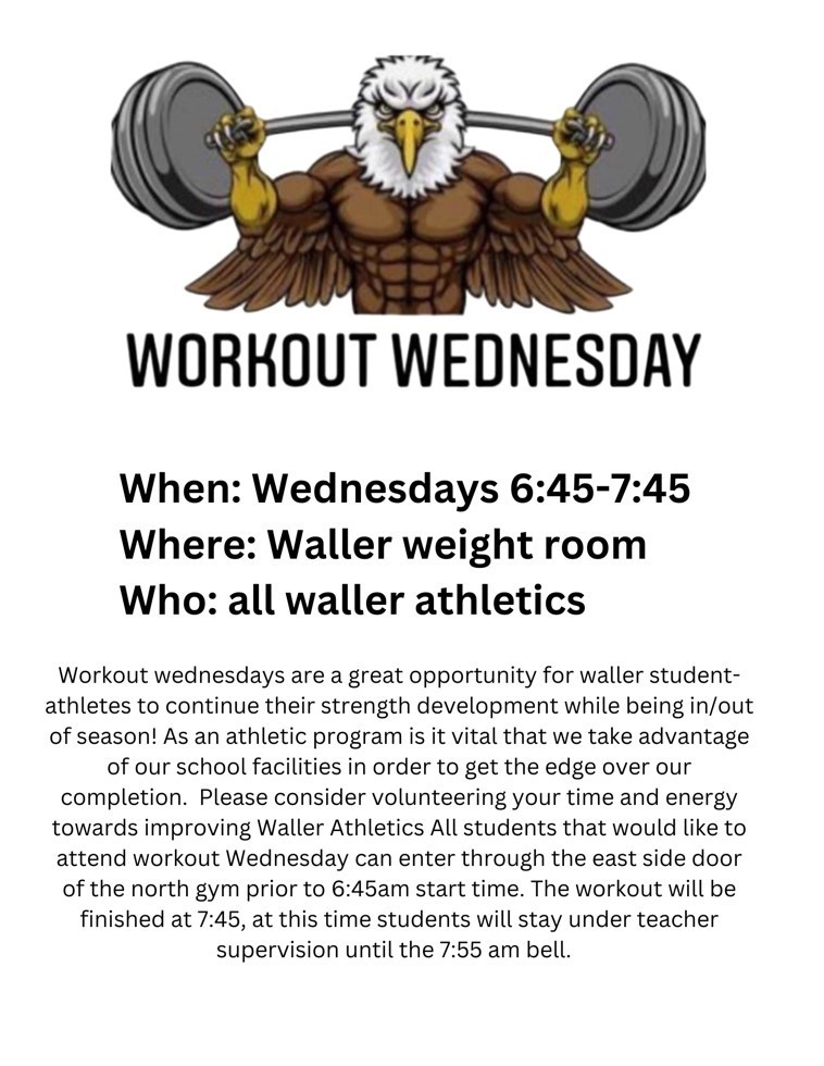 Workout Wednesday tomorrow 6:45-7:45 see you there!
