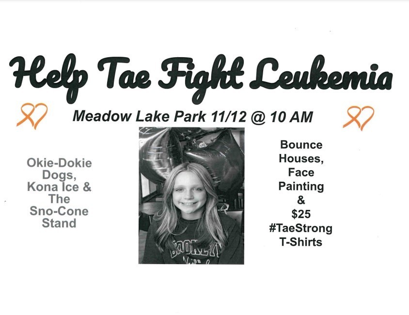 Please come and Help Tae Fight Leukemia! November 12th 10:00 a.m. at Meadow Lake Park.