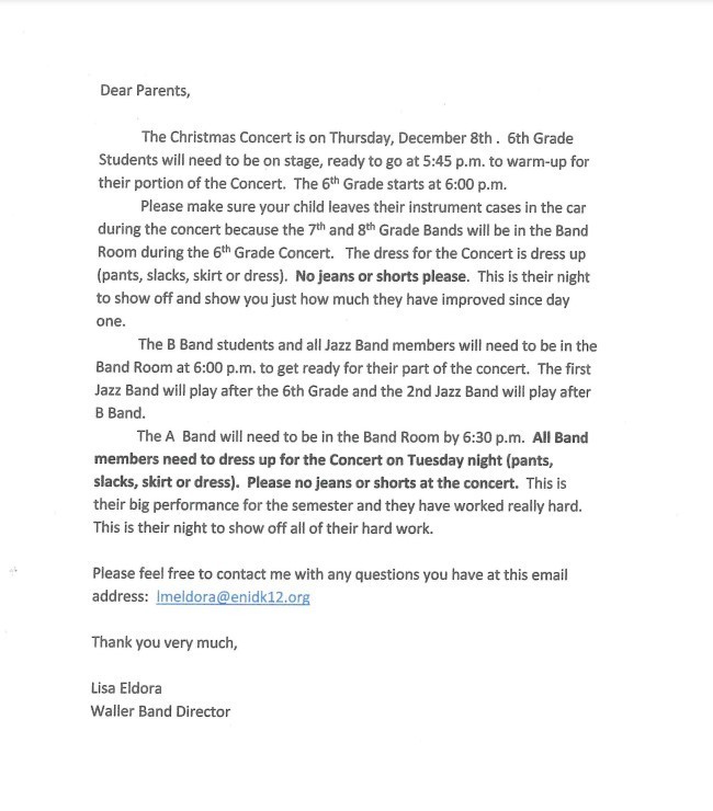 Band Information for December 8th